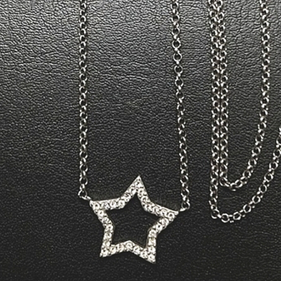 Designer 925 Sterling Pave Diamond Star Necklace